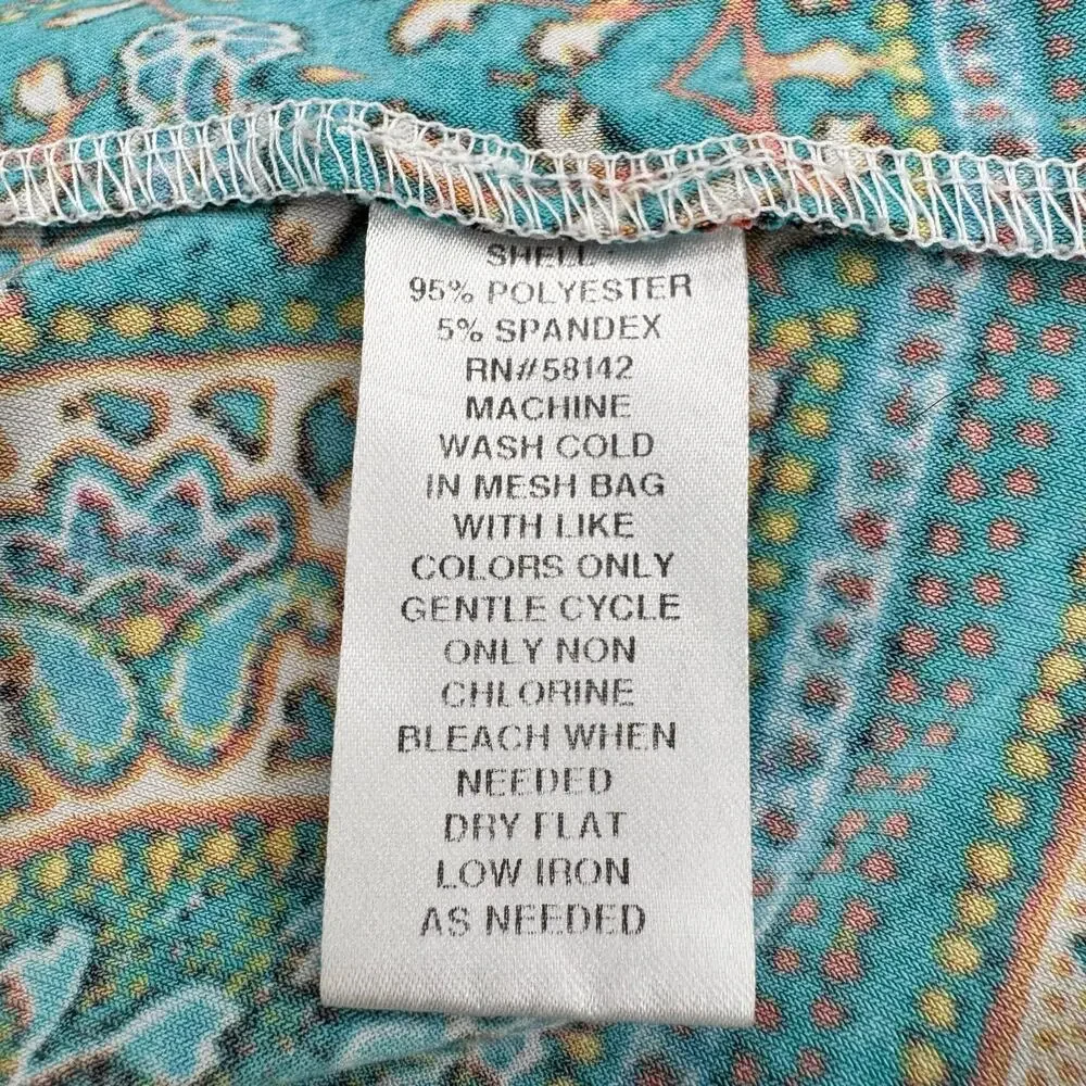 Boho Paisley Beaded Neck Cocktail Sheath Dress Teal Multi Size 10